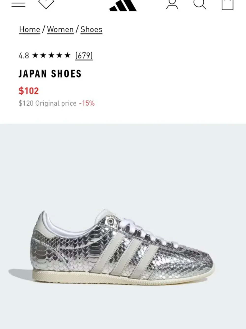 Adidas Japan Silver Metallic/ Womans Size 10